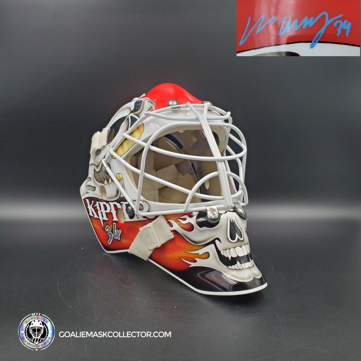 Miikka Kipper Kiprusoff Signed Goalie Mask Calgary 2010 V3 Red Skull S –  Goalie Mask Collector