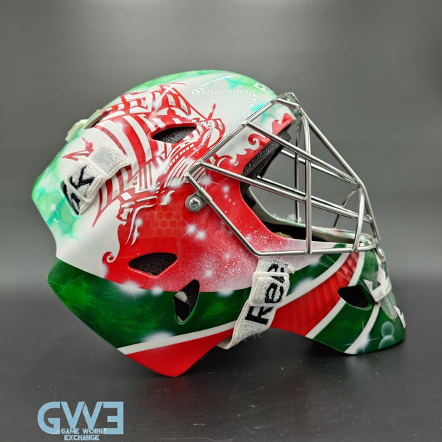Mikael Tellqvist Goalie Mask Game Worn 2009-10 KHL AK-BARS Kazan Reebok and DaveArt Photo-Matched AS-03403