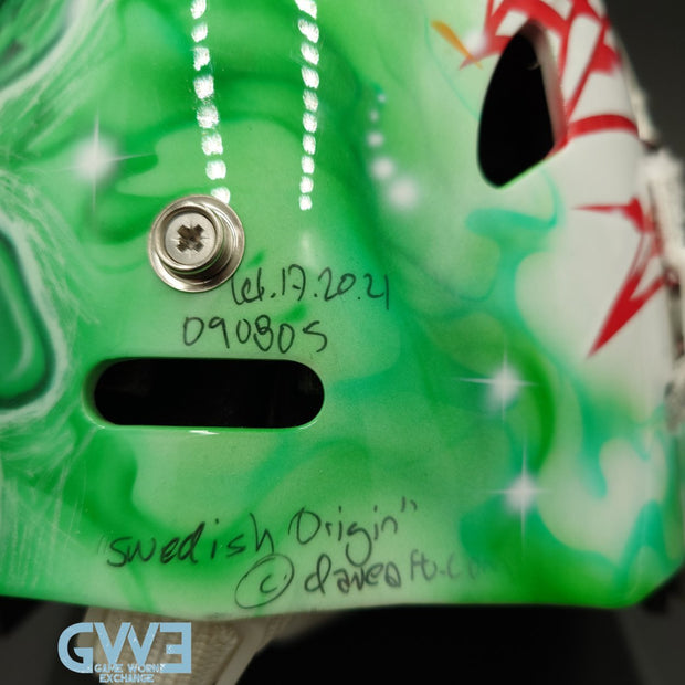 Mikael Tellqvist Goalie Mask Game Worn 2009-10 KHL AK-BARS Kazan Reebok and DaveArt Photo-Matched AS-03403