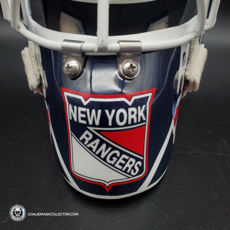 Mike Richter Ed Cubberly Goalie Mask Game Worn By Jon Hillebrandt AHL Refurbished Signed by Mike Richter And Jon Hillebrandt - AS-02320