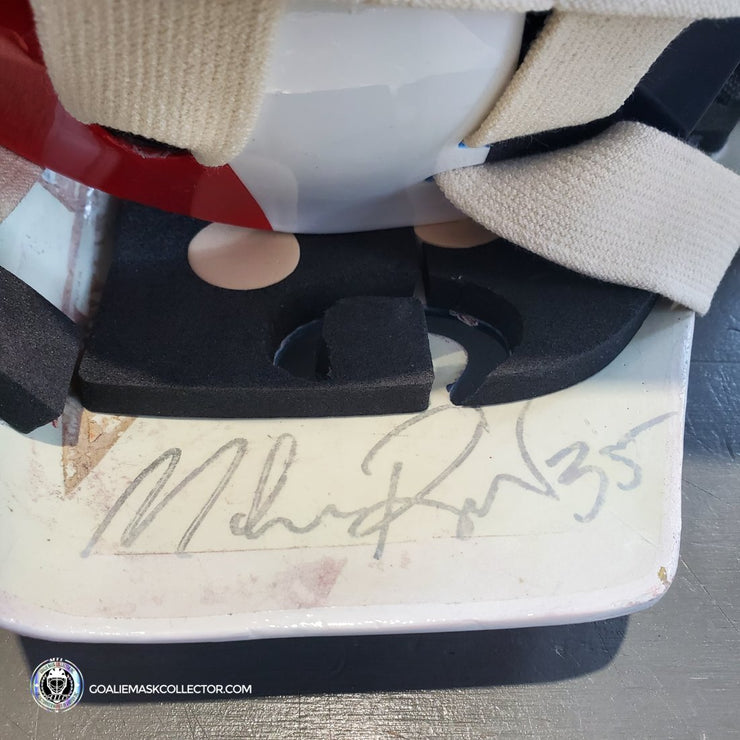 Mike Richter Ed Cubberly Goalie Mask Game Worn By Jon Hillebrandt AHL Refurbished Signed by Mike Richter And Jon Hillebrandt - AS-02320