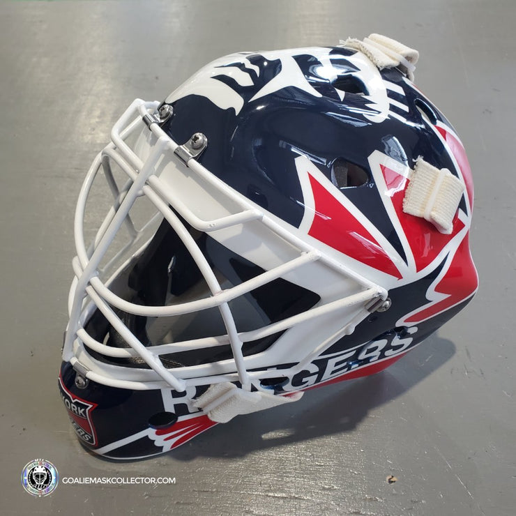 Mike Richter Ed Cubberly Goalie Mask Game Worn By Jon Hillebrandt AHL Refurbished Signed by Mike Richter And Jon Hillebrandt - AS-02320
