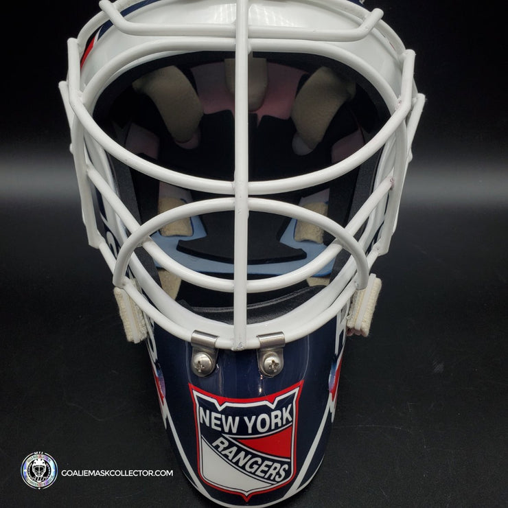 Mike Richter Ed Cubberly Goalie Mask Game Worn By Jon Hillebrandt AHL Refurbished Signed by Mike Richter And Jon Hillebrandt - AS-02320