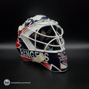 Mike Richter Ed Cubberly Goalie Mask Game Worn By Jon Hillebrandt AHL Refurbished Signed by Mike Richter And Jon Hillebrandt - AS-02320