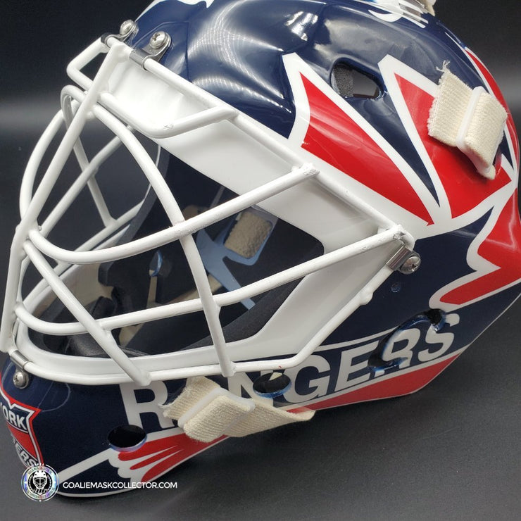 Mike Richter Ed Cubberly Goalie Mask Game Worn By Jon Hillebrandt AHL Refurbished Signed by Mike Richter And Jon Hillebrandt - AS-02320