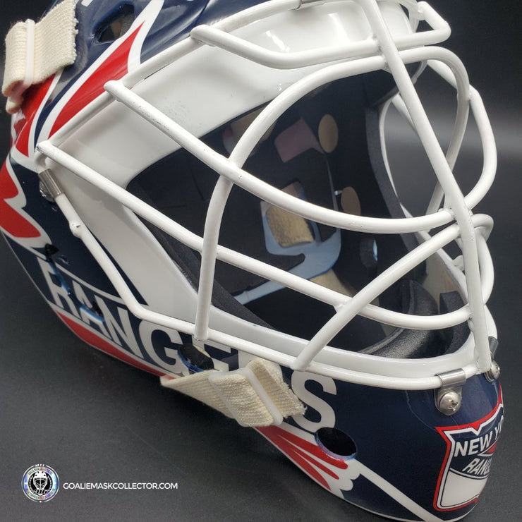 Mike Richter Ed Cubberly Goalie Mask Game Worn By Jon Hillebrandt AHL Refurbished Signed by Mike Richter And Jon Hillebrandt - AS-02320