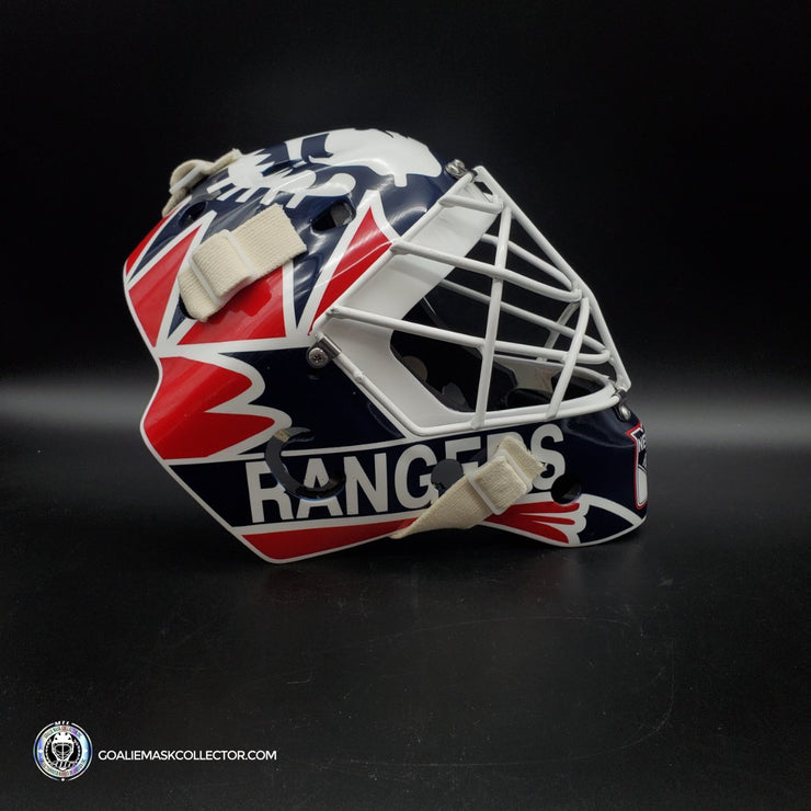 Mike Richter Ed Cubberly Goalie Mask Game Worn By Jon Hillebrandt AHL Refurbished Signed by Mike Richter And Jon Hillebrandt - AS-02320