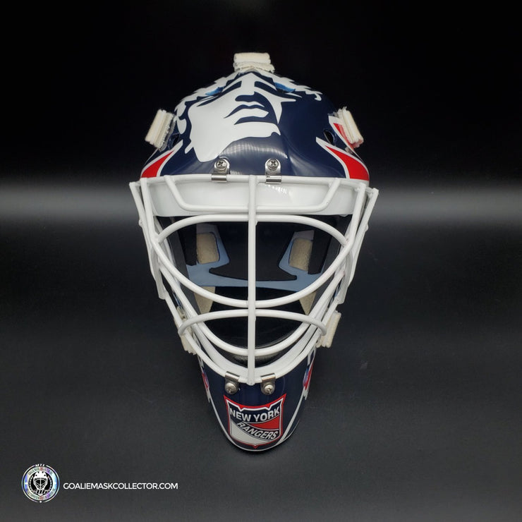 Mike Richter Ed Cubberly Goalie Mask Game Worn By Jon Hillebrandt AHL Refurbished Signed by Mike Richter And Jon Hillebrandt - AS-02320