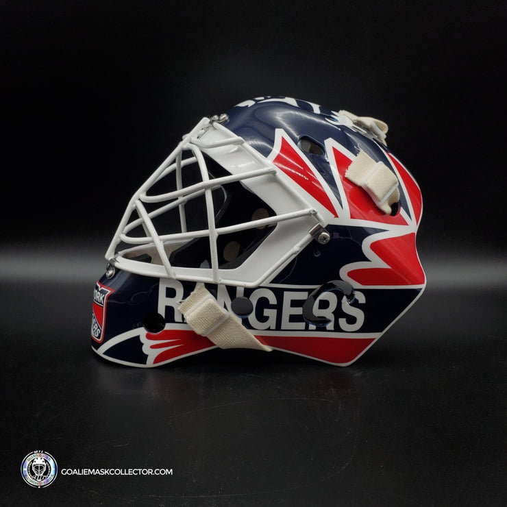 Mike Richter Ed Cubberly Goalie Mask Game Worn By Jon Hillebrandt AHL Refurbished Signed by Mike Richter And Jon Hillebrandt - AS-02320