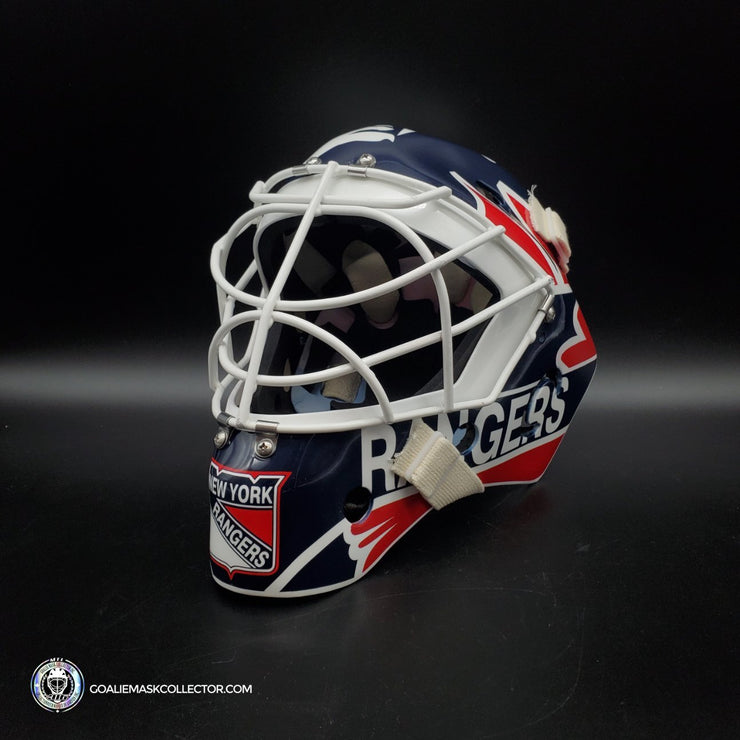 Mike Richter Ed Cubberly Goalie Mask Game Worn By Jon Hillebrandt AHL Refurbished Signed by Mike Richter And Jon Hillebrandt - AS-02320