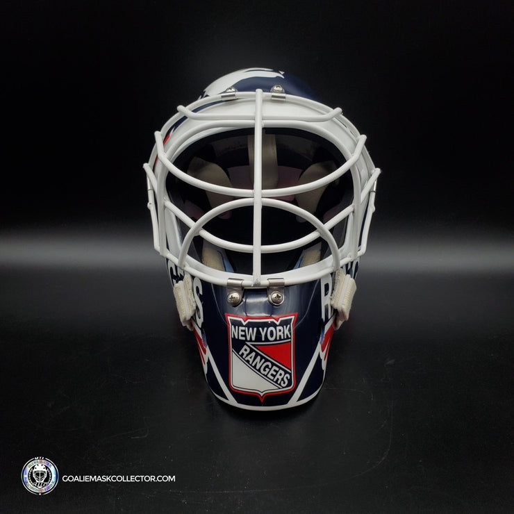 Mike Richter Ed Cubberly Goalie Mask Game Worn By Jon Hillebrandt AHL Refurbished Signed by Mike Richter And Jon Hillebrandt - AS-02320