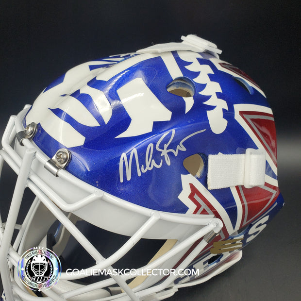 Mike Richter Goalie Mask Game Ready New York Rangers 1999-2000 Bauer Pros Choice Dom Malerba Shell Painted By Ron Slater