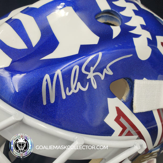 Mike Richter Goalie Mask Game Ready New York Rangers 1999-2000 Bauer Pros Choice Dom Malerba Shell Painted By Ron Slater