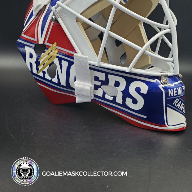 Mike Richter Goalie Mask Game Ready New York Rangers 1999-2000 Bauer Pros Choice Dom Malerba Shell Painted By Ron Slater