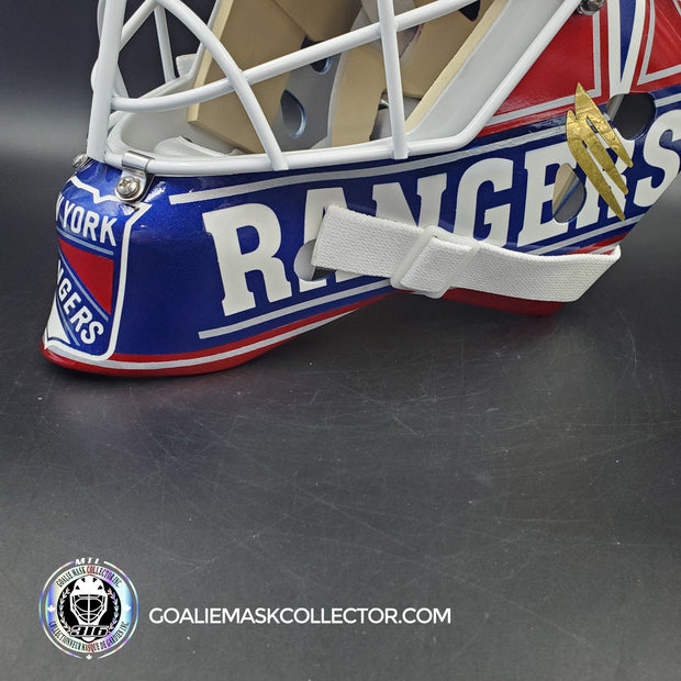 Mike Richter Goalie Mask Game Ready New York Rangers 1999-2000 Bauer Pros Choice Dom Malerba Shell Painted By Ron Slater