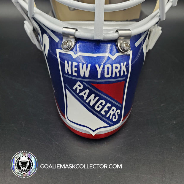 Mike Richter Goalie Mask Game Ready New York Rangers 1999-2000 Bauer Pros Choice Dom Malerba Shell Painted By Ron Slater