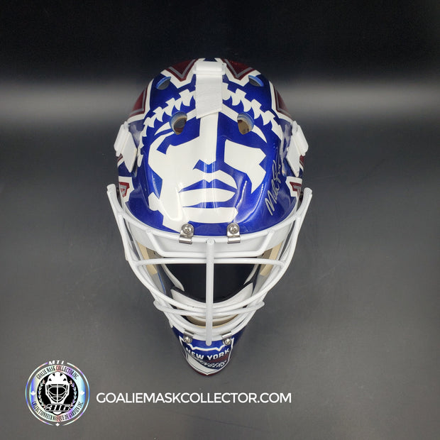 Mike Richter Goalie Mask Game Ready New York Rangers 1999-2000 Bauer Pros Choice Dom Malerba Shell Painted By Ron Slater