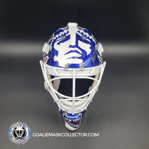Mike Richter Goalie Mask Game Ready New York Rangers 1999-2000 Bauer Pros Choice Dom Malerba Shell Painted By Ron Slater