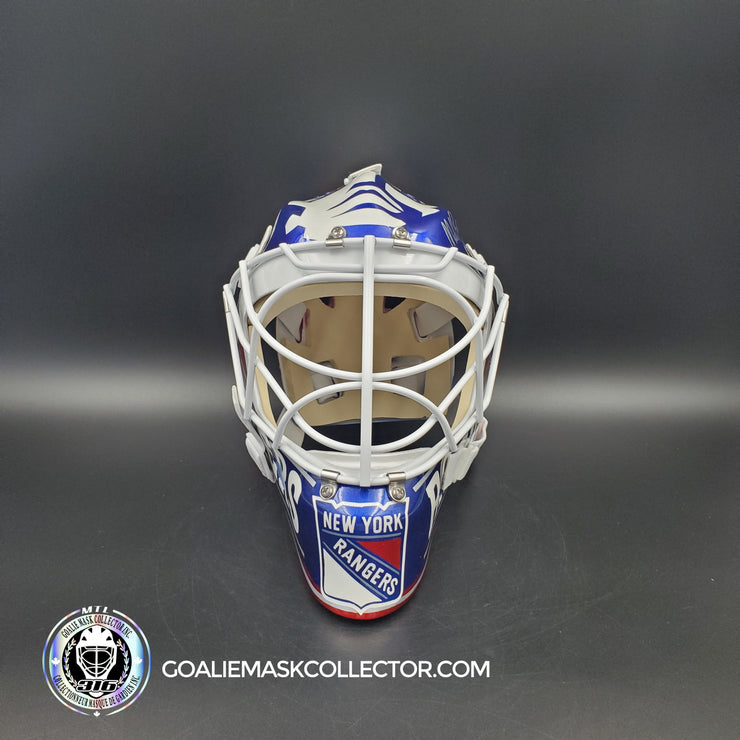 Mike Richter Goalie Mask Game Ready New York Rangers 1999-2000 Bauer Pros Choice Dom Malerba Shell Painted By Ron Slater
