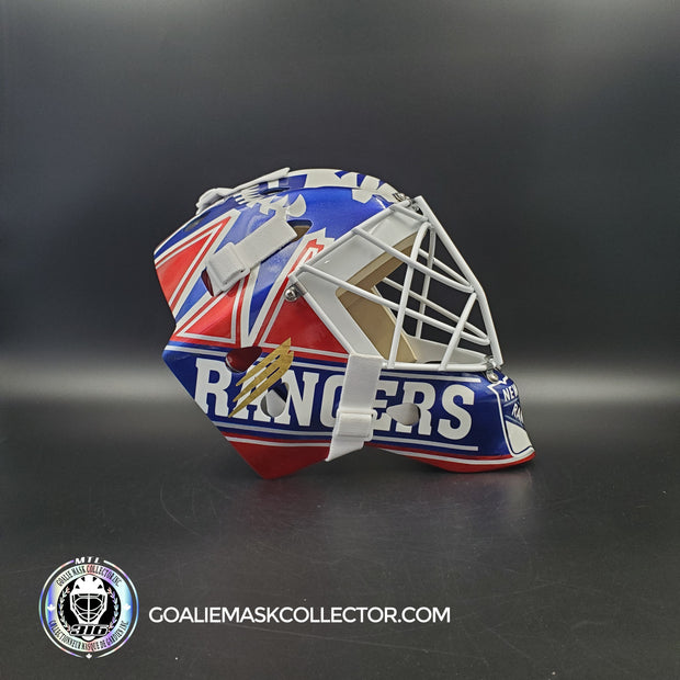 Mike Richter Goalie Mask Game Ready New York Rangers 1999-2000 Bauer Pros Choice Dom Malerba Shell Painted By Ron Slater