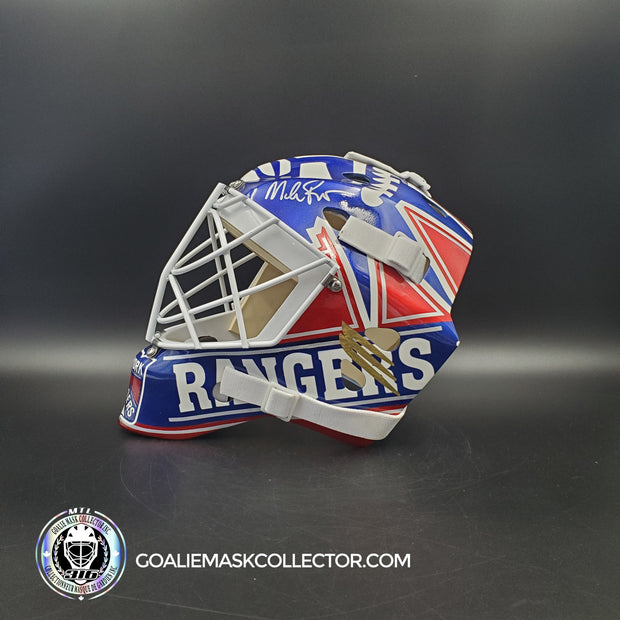 Mike Richter Goalie Mask Game Ready New York Rangers 1999-2000 Bauer Pros Choice Dom Malerba Shell Painted By Ron Slater