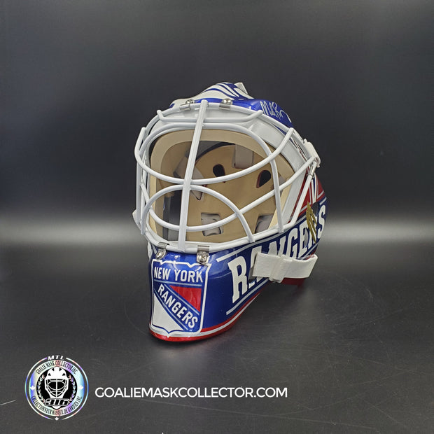 Mike Richter Goalie Mask Game Ready New York Rangers 1999-2000 Bauer Pros Choice Dom Malerba Shell Painted By Ron Slater