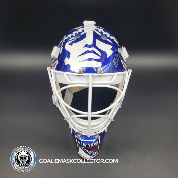 Mike Richter Goalie Mask Game Ready New York Rangers 1999-2000 Bauer Pros Choice Dom Malerba Shell Painted By Ron Slater