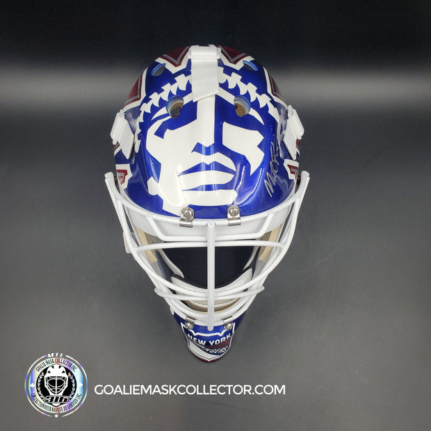 Mike Richter Goalie Mask Game Ready New York Rangers 1999-2000 Bauer Pros Choice Dom Malerba Shell Painted By Ron Slater
