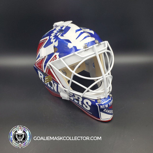 Mike Richter Goalie Mask Game Ready New York Rangers 1999-2000 Bauer Pros Choice Dom Malerba Shell Painted By Ron Slater