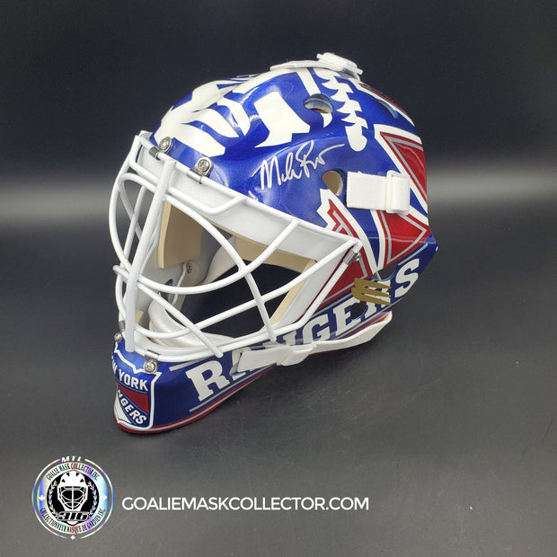 Mike Richter Goalie Mask Game Ready New York Rangers 1999-2000 Bauer Pros Choice Dom Malerba Shell Painted By Ron Slater