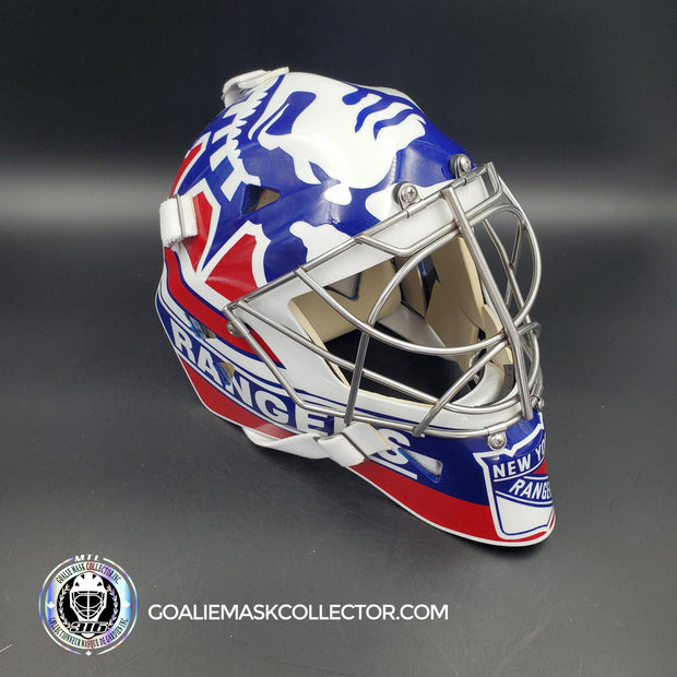 Mike Richter Goalie Mask Game Ready New York Rangers 2002-03 Made by Gary Warwick Painted By Ron Slater
