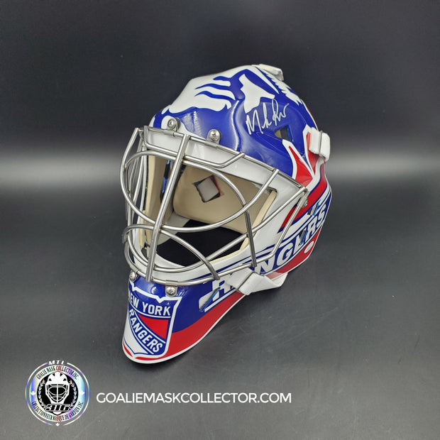Mike Richter Goalie Mask Game Ready New York Rangers 2002-03 Made by Gary Warwick Painted By Ron Slater