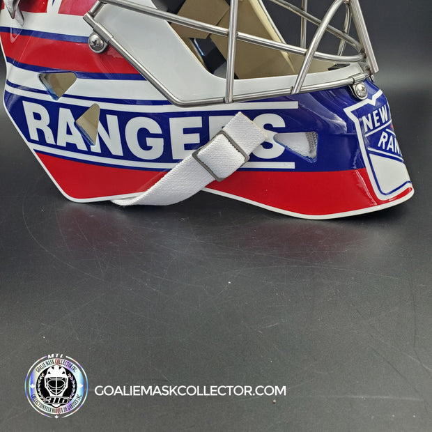 Mike Richter Goalie Mask Game Ready New York Rangers 2002-03 Made by Gary Warwick Painted By Ron Slater