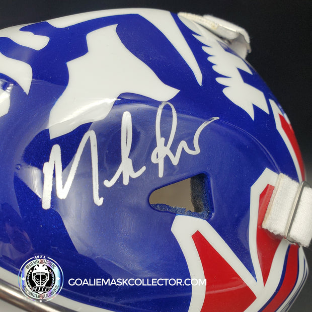 Mike Richter Goalie Mask Game Ready New York Rangers 2002-03 Made by Gary Warwick Painted By Ron Slater