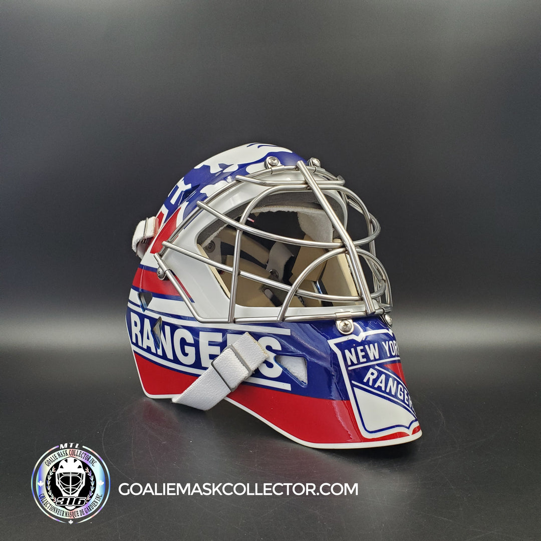 Mike Richter Goalie Mask Game Ready New York Rangers 2002 03 Made by Gary Warwick Painted By Ron Slater. Goalie Mask Collector.