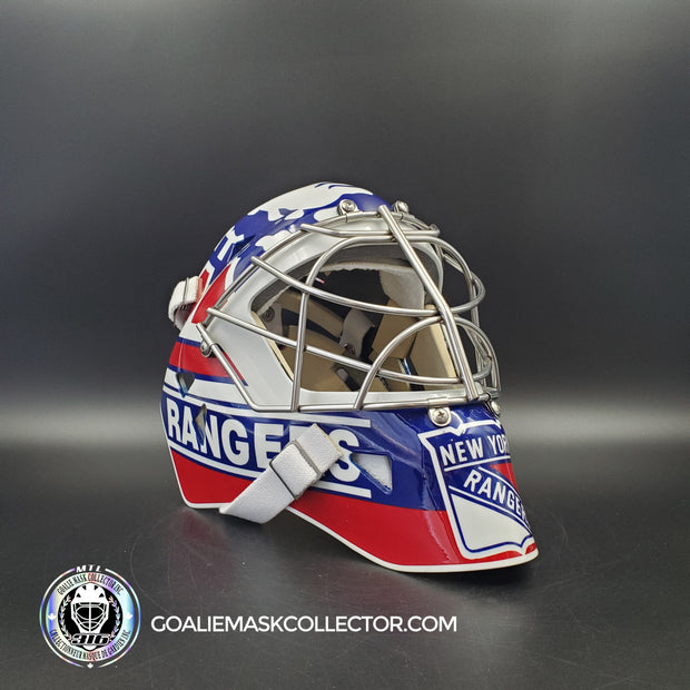 Mike Richter Goalie Mask Game Ready New York Rangers 2002-03 Made by Gary Warwick Painted By Ron Slater