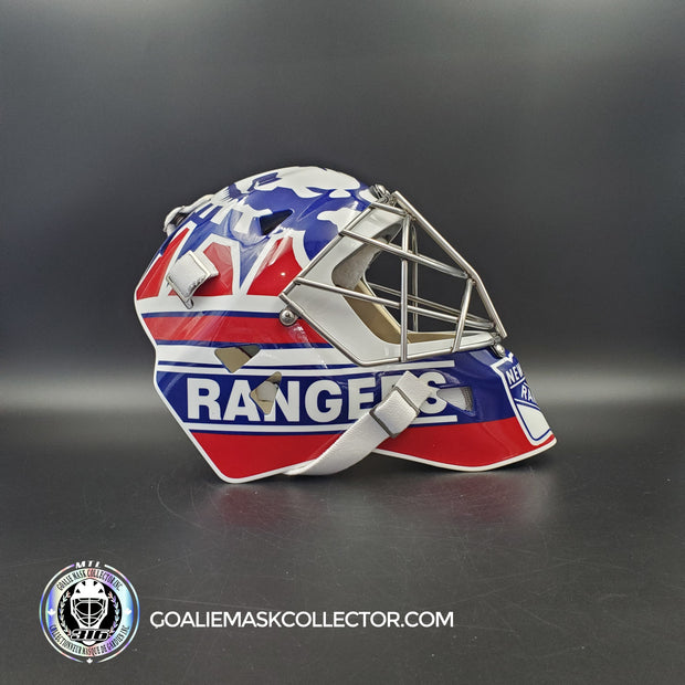Mike Richter Goalie Mask Game Ready New York Rangers 2002-03 Made by Gary Warwick Painted By Ron Slater