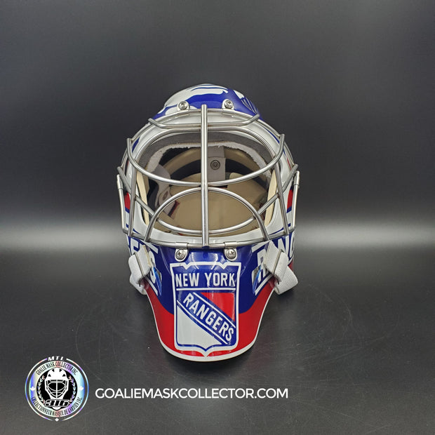 Mike Richter Goalie Mask Game Ready New York Rangers 2002-03 Made by Gary Warwick Painted By Ron Slater
