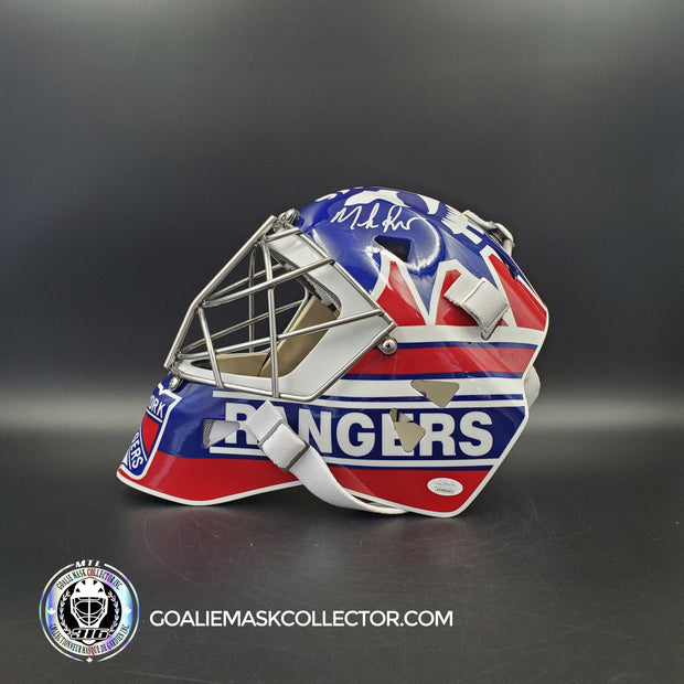 Mike Richter Goalie Mask Game Ready New York Rangers 2002-03 Made by Gary Warwick Painted By Ron Slater