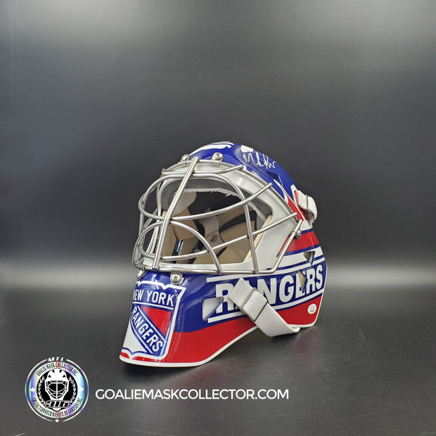 Mike Richter Goalie Mask Game Ready New York Rangers 2002-03 Made by Gary Warwick Painted By Ron Slater