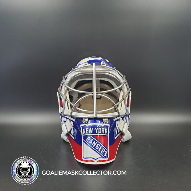 Mike Richter Goalie Mask Game Ready New York Rangers 2002-03 Made by Gary Warwick Painted By Ron Slater