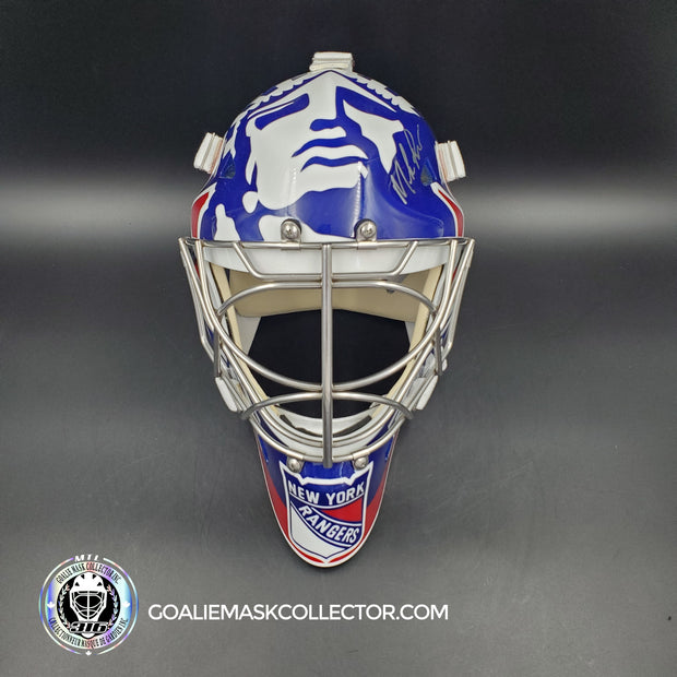 Mike Richter Goalie Mask Game Ready New York Rangers 2002-03 Made by Gary Warwick Painted By Ron Slater