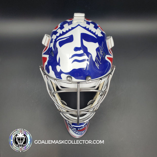 Mike Richter Goalie Mask Game Ready New York Rangers 2002-03 Made by Gary Warwick Painted By Ron Slater