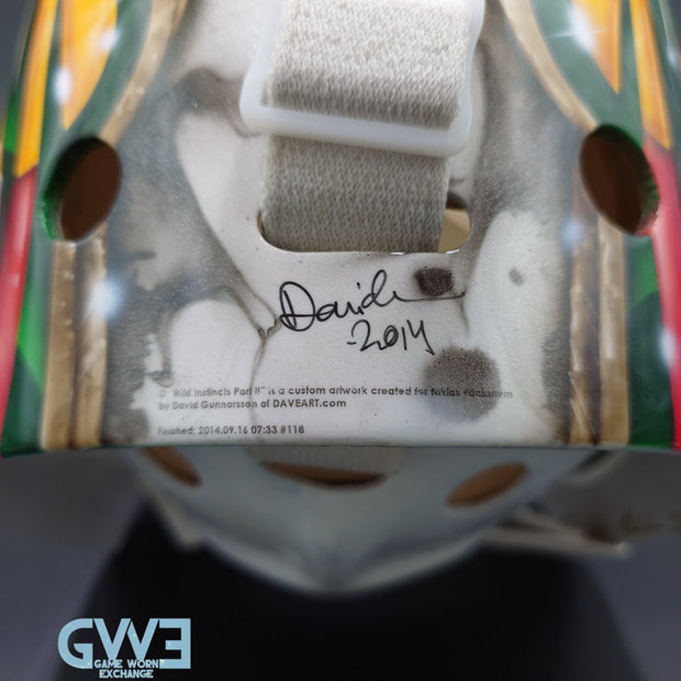 Niklas Backstrom Game Worn Goalie Mask 2014-15 Minnesota Wild "Wild Instincts Part II" By DaveArt and Dom Malerba Photo-Matched AS-03407