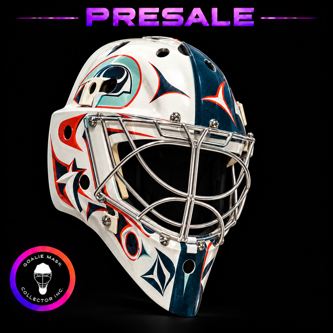 Philipp Grubauer unsigned 2027 Seattle Duo Mash Up tribute goalie mask. Goalie Mask Collector.
