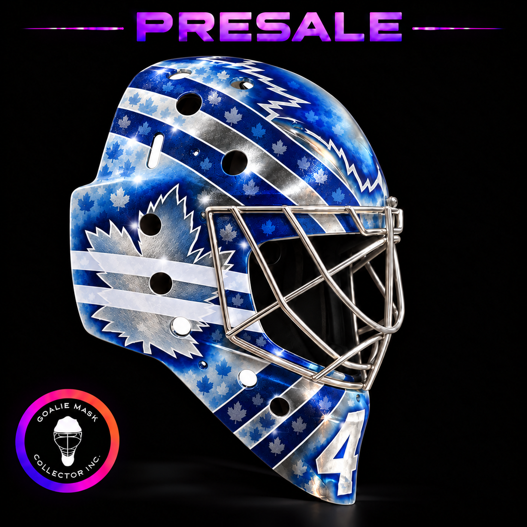 Presale: Anthony Stolarz Goalie Mask Unsigned 2027 Toronto + CHROME Stripes Premium Tribute