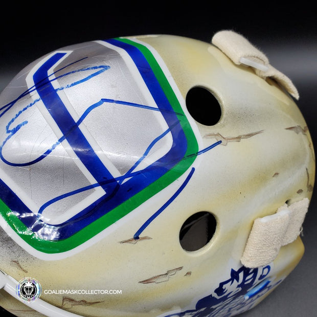 Roberto Luongo Signed Goalie Mask Backup Practice Worn 2008 Vancouver Canucks Lefebvre Protechsport Painted by Marlene Ross-AS-02695