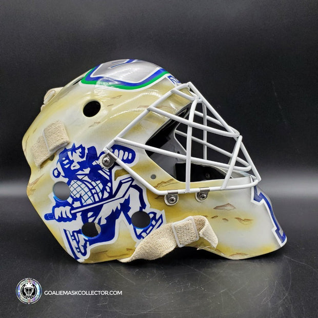 Roberto Luongo Signed Goalie Mask Backup Practice Worn 2008 Vancouver Canucks Lefebvre Protechsport Painted by Marlene Ross-AS-02695