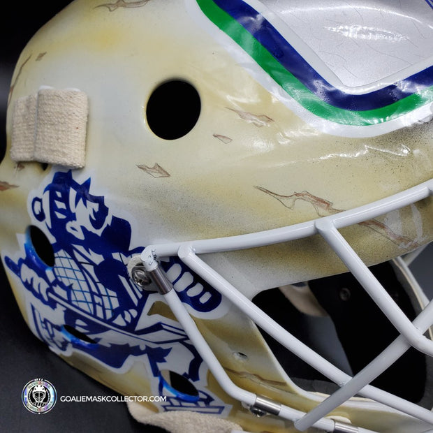 Roberto Luongo Signed Goalie Mask Backup Practice Worn 2008 Vancouver Canucks Lefebvre Protechsport Painted by Marlene Ross-AS-02695