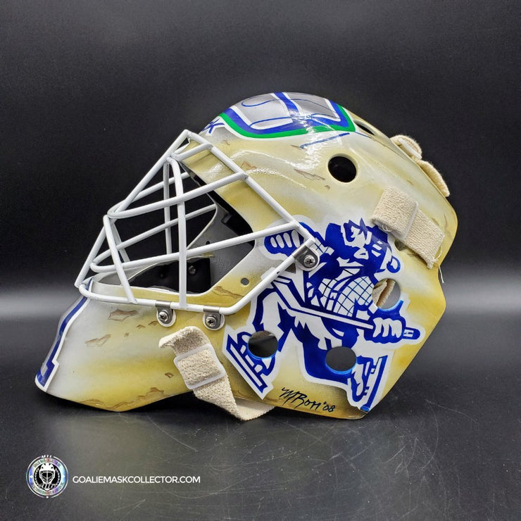 Roberto Luongo Signed Goalie Mask Backup Practice Worn 2008 Vancouver Canucks Lefebvre Protechsport Painted by Marlene Ross-AS-02695